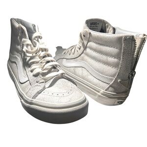 Limited Edition Vans White SK8-Hi Slim Leather Zip High-Top Sneakers | Women’s 6